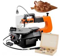 Electric Scroll Saw 120W, 550-1600RPM Variable Speed, 16 Inch Throat Width, 50mm Cutting Thickness, with Work Light & Pedal Switch, 0-45° Adjustable for Wood Projects