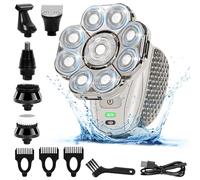 Electric Shaver for Men, 9D 6 in 1 Electric Shaver Bald Rechargeable Shaver Rotary Head Shavers IPX7 Waterproof Dry and Wet Professional Beard Body Nose Ears Head and Face