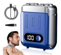 Electric Shaver for Men, Mini Double Head Razor, Portable Shaver for Travel, Rechargeable Razors with Digital Display, Wet & Dry Shaving Machine, Home, Travel & Office Use (Blue)