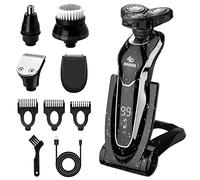 Electric Shaver Razor for Men BestMal 5 in 1 Dry Wet Mens Rotary Shavers Rechargeable Waterproof with Nose Trimmer Sideburns Hair Trimmer Face Cleaning Brush Shaving Gifts for Husband Dad Boyfriend