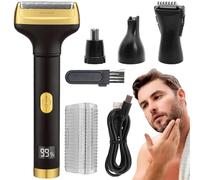 Electric Shavers for Men, 4-in-1 Painless Foil Shaver with LED Display, Rechargeable Cordless Beard Trimmer for Men Face Nose Eyebrows Hair Foil Shaver