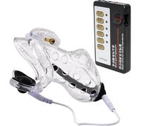 Electric Shock Chastity Cage Device Electric Shock Plastic Cage Ring Ball Lock Restraint Male Chastity Lock with Chastity Cage CB Lock, Electric Shock Erotic Adjustable with Host Men Sex Toys