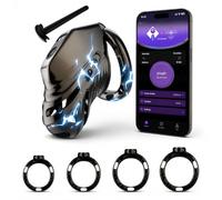 Electric Shock Chastity Cage, Male Chastity Device Cock Cage | App & Remote Control Penis Cage with 100 E-Stim Intensities, 4 Adjustable Rings, 2 Keys, BDSM Bondage Gear Sex Toys for Men