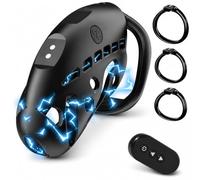 Electric Shock Chastity Device, Male Chastity Cage with Remote Control | Remote control cock cage with 9 E-stim intensities, 3 active rings, key and lock included, an adult sex toy for men.