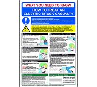 Electric Shock First Aid Safety Poster - 400mm x 600mm - Durable 1.2mm Recyclable Polypropylene, Workplace Health & Safety Guide