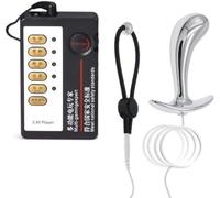 Electric Shock Metal Anal Plug and Penis Ring Prostate Massage G-spot Stainless Steel Butt Plugs Trainer Anal Plugs Beginners Electro Stimulation Starter Set for Women Men Sex Toys (Small)