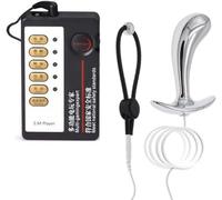 Electric Shock Metal Anal Plug and Penis Ring Prostate Massage G-spot Stainless Steel Butt Plugs Trainer Anal Plugs Beginners Electro Stimulation Starter Set for Women Men Sex Toys L