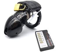 Electric Shock Penis Cage, Chastity Device Male Chastity Cage Electrostimulation Kit with 4 Sizes Rings (Black)