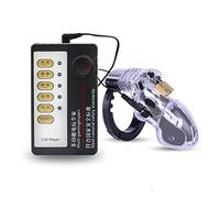 Electric Shock Penis Cage, Electric Sex Stimulation Chastity Cage Male Chastity Device Kit with 4 Sizes Rings (Transparent)