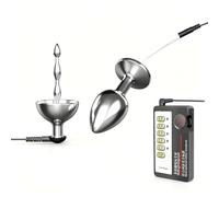 Electric Shock Urethral Sounds & Anal Plug Set, Male Electrical Stimulation Stainless Steel Beads, E-stim Penis Butt Dilator Cock CBT Torture Sex Toys for Men Couples (B)