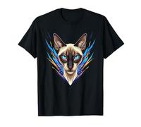 Electric Siamese Cat Head Blue Eyes Portrait T-Shirt