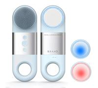 Electric Silicone Face Brush with 3 Vibration Levels & Cold/Hot Function, IPX7 Waterproof Rechargeable Facial Cleansing Brush (Hanging) for Men Women (Blue)