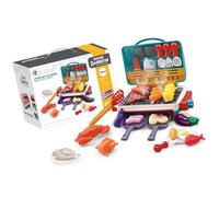 Electric Simulation BBQ Grills Toy Kitchen Play Set with Realistic Sound Light Effects for Kids Pretend Play Cook Role Interactive Role Play Cooking Set with Light Effects and Safe ABS for Creative