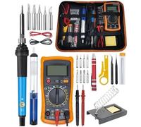 Electric Soldering Iron Set - 60W Adjustable Temperature, 25Pcs with Digital Multimeter, Tips, Stand, Tweezers, Screwdriver, Ideal for Electrical Work