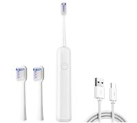 Electric Sonic Toothbrush with 3 Brush Heads & 6 Cleaning Modes, Rechargeable Power Toothbrushes Fast Charge 2.5 Hour Last 30 Day 2 Minute Smart Timer, 50000 VPM Teeth Whitening for Adult & Kids White