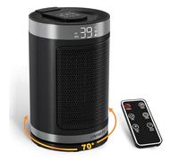 Electric Space Heater, 1500W PTC Ceramic Heater 70 Degree Oscillation, Electric Heater with Timer and Thermostat for Home Low Energy, Remote Control, 1-12H Timer (Round)