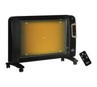 Electric Space Heater Black 79x27x54cm Mica-Glass 1000/2000W Timer Remote Wheels