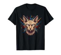 Electric Sphynx Cat Portrait Cosmic Power T-Shirt