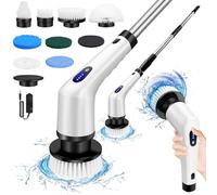 Electric Spin Scrubber, 9 in 1 Electric Cleaning Brush with Extension Handle and 10 Replaceable Brush Heads, 380RPM Rechargeable Power Scrubber for Bathroom, Kitchen Cleaning