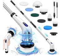 Electric Spin Scrubber, 9 in 1 Electric Cleaning Brush with Extension Handle and 9 Replaceable Brush Heads, 380RPM Rechargeable Power Scrubber for Bathroom, Sink, Shower, Kitchen, Floor, Car