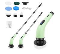Electric Spin Scrubber, Cordless Cleaning Brush with 7 Replaceable Brush Heads & Adjustable Extendable Long Handle, 300-400RPM Power Scrubber for Bathroom, Shower, Tile, Tub, Kitchen Floor