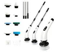 Electric Spin Scrubber, Cordless Cleaning Brush with 8 Replaceable Heads, 3-Section Extendable Handle, 2 Speeds 320/370 RPM, Type-C Charging & LED Display for Bathroom, Kitchen, Floor, Tiles & Car