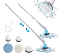 Electric Spin Scrubber, Cordless Cleaning Brush with Adjustable Stretchable Handle & 5 Replacement Brush Heads, USB Charging Power Scrubber for Bathroom Kitchen Cleaning Tile, Sink, Floor