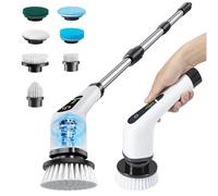 Electric Spin Scrubber, Cordless Electric Cleaning Brush with Extension Handle & 7 Replaceable Brush Heads, Adjustable Dual Speed Powerful Cleaning Shower Scrubber for Bathroom Bathtub Glass Car