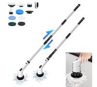 Electric Spin Scrubber, Cordless Handheld Grout Shower Cleaner Bathroom Cleaner with 10 Replacement Brush Heads & Extension Arm, High-Speed Power Brush Turbo Scrub Brush for Tile, Kitchen, Floor