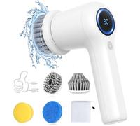 Electric Spin Scrubber, Cordless Mini Electric Cleaning Brush, Power Scrubber with LED Display, 2 Speed Modes, 4 Brush Heads, Perfect for Bathroom/Kitchen/Tiles/Floors/Bathtubs/Furniture, White