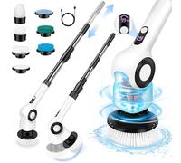 Electric Spin Scrubber, Cordless Shower Scrubber with 7 Scrub Brushes, 3 Speeds, Adjustable Extension Handle, IPX7 Waterproof Power Scrubber for Cleaning Bathroom Tub Tile Floor Grout- Bright White