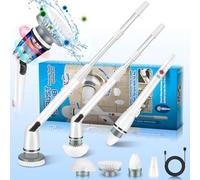 Electric Spin Scrubber, Cordless Rechargeable Spin Scrubber, Electric Cleaning Brush with 3 Replacement Brush Heads, Adjustable Stretchable Arm for Cleaning Bathroom, Kitchen, Bathtub, Window