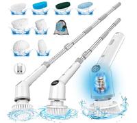 Electric Spin Scrubber: Cordless Shower Scrubber with 8 Replaceable Brush Heads- 3 Adjustable Speeds- Adjustable Extension Handles- Power Cleaning Brush for Bathroom- Floor- Tile