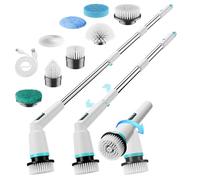 Electric Spin Scrubber Cordless with Remote Button, 8 Brush Heads, IPX7 Waterproof, 3 Speeds, Adjustable Handle (11-51”), Bathroom, Tile, Kitchen, Car & Floor Cleaning Tool (White)