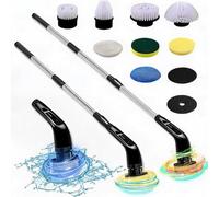 Electric Spin Scrubber- Ditch the Scrubbing! Long Handle Shower Scrubber with 9 Replaceable Heads - 2 Speed Cordless Brush Ensures Long Battery Life, Modern Design! (Black)