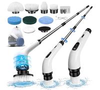 Electric Spin Scrubber, Electric Cleaning Brush with 8 Replaceable Brush Heads,Cordless Rechargeable Bathroom Scrubber with Detachable Handle,Waterproof Shower Power Scrubber for Bathroom Kitchen Car