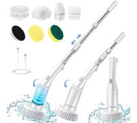 Electric spin scrubber, head Angle adjustable,shower brush,cordless cleaning brush IPX6 waterproof,6 replaceable brush heads,extendable handle,2 speed,for bathtub,window,kitchen,car,Etc.
