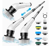 Electric Spin Scrubber, [IPX7 Waterproof] Cleaning Brush with 9 Replaceable Brush Heads, Power Scrubber for Bathroom, Kitchen, Floor, Tub, Toilet (White)