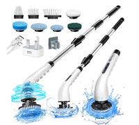 Electric Spin Scrubber,Shower Scrubber Cordless Cleaning Brush with 8 Replaceable Brush Heads and Squeegee,Adjustable Extension Handle 2 Speeds Electric Cleaning Brush for Bathroom,Tub,Tile,Kitchen