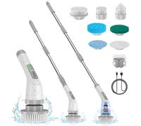 Electric Spin Scrubber, Upgrade 7 in 1 Electric Cleaning Brush,420RPM Powerful Cleaning, 1.5H Bathroom Scrubber Dual Speed with Extension Arm for Kitchen, Car, Tile, Wall, Floor, Shower