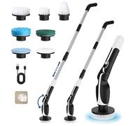 Electric Spin Scrubber, Upgraded Cordless Electric Cleaning Brush with Adjustable Handle and 2 Speeds, Floor Scrubber Machine with 7 Brush Heads for Kitchen, Bathroom, Tile, Car and Floor