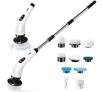 Electric Spin Scrubber with LED Display & 9 Replaceable Heads, Rechargeable Cordless Cleaning Brush, Adjustable Extension Handle Power Scrubbing, Brush for Shower Tub, Tile, Bathroom,Floor,Car,Kitchen
