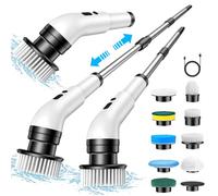 Electric Spin Scrubber, Wuudi Cordless Cleaning Brush with 9 Replaceable Brush Heads Power Scrubber Shower Adjustable & Detachable Handle for Bathroom, Tub, Tile, Floor, Car
