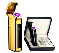 Electric Spinning Arc Lighters, USB Rechargeable Pocket Lighter with Touch Sensor Switch LED Battery Level Indicators (Color : Gold)