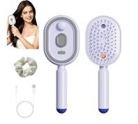 Electric Spray Air Cushion Massage Comb, 3-In-1 Electric Spray Massage Combs Self-Cleaning Steam Hair Brush, Rechargeable Hair Straightener Brush with Detangling Comb (Purple, 1#)