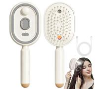 Electric Spray Air Cushion Massage Comb, Vibration Misting Detangling Comb, Red Light Air Cushion Massage Brush, Detangling Steam Brush with Oil Mist for Smoothing Curly Thick Straight Wavy (White)