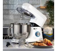 Cooks Professional Stand Mixer 1200W with 6 Speeds & Pulse Function, 7L Stainless Steel Mixing Bowl, Splash Guard, Whisk, Beater & Dough Hook | Electric Kitchen Mixer for Cakes, Bread, Baking | White