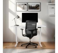 Electric Standing Desk 120 x 60cm White Height Adjustable Ergonomic Sit Stand Computer Workstation Built In Drawer USB A & C Charging Cable Holes & Tray Bag Hook Office Table Timer Memory Smart Panel