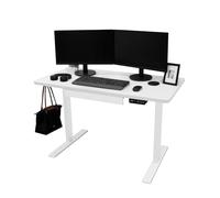 Electric Standing Desk 120 x 60cm White Height Adjustable Ergonomic Sit Stand Computer Workstation Built In Drawer USB A & C Charging Cable Holes & Tray Bag Hook Office Table Timer Memory Smart Panel