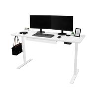 Electric Standing Desk 160cm x 60cm White Height Adjustable Ergonomic Sit to Stand Computer Workstation Built In Drawer USB A & C Charging Cable Holes & Tray Bag Hook Office Table Memory Smart Panel